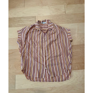 Madewell striped crepey utility button down short sleeve colorful cotton blend‎